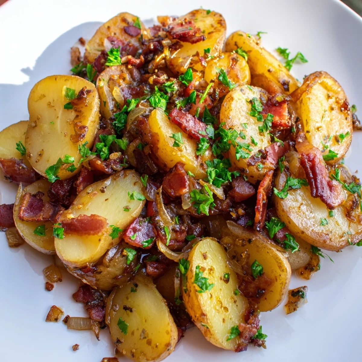 Warm German Potato Salad: Tender potatoes in a flavorful bacon vinaigrette, a delicious and warm side dish.