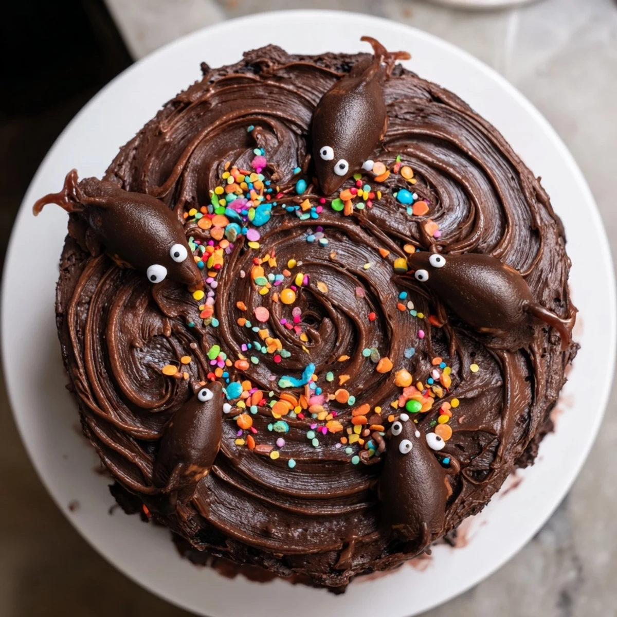 This decadent Chaotic Rat Cake with messy chocolate frosting is perfect for dessert and celebrations.
