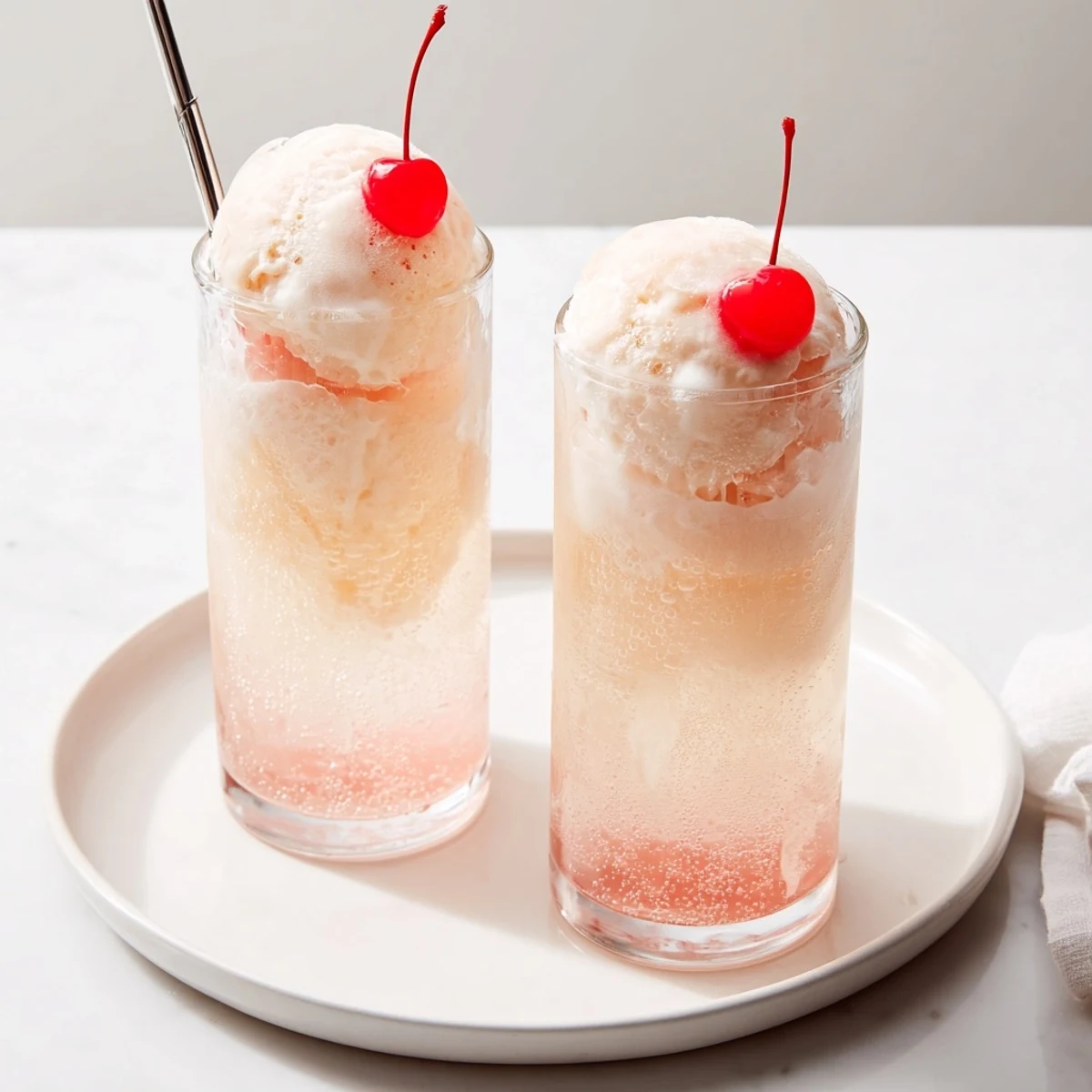 A towering cream soda float with vanilla ice cream and homemade syrup, a delightful dessert.