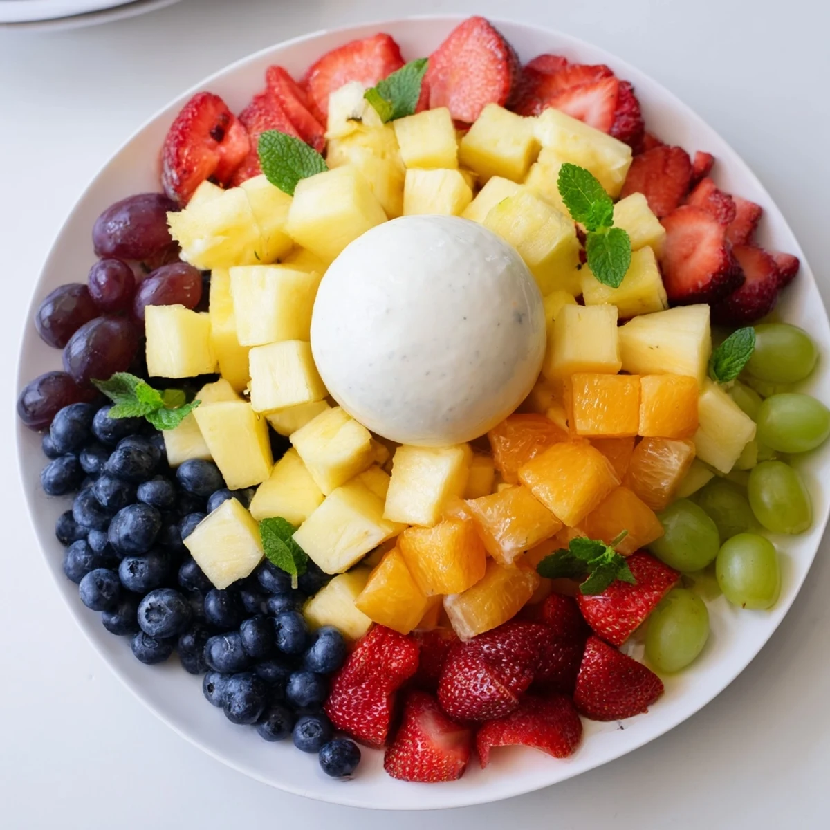 Freshly sliced fruit forms the beach ball fruit platter, a refreshing and vegan snack, ready to brighten any occasion.