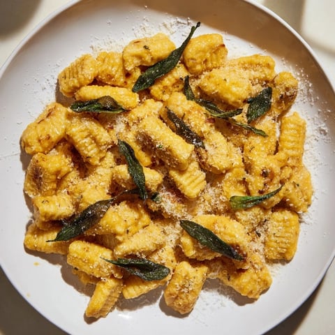 Delighted by the golden brown butternut squash gnocchi, ready to be enjoyed with sage.
