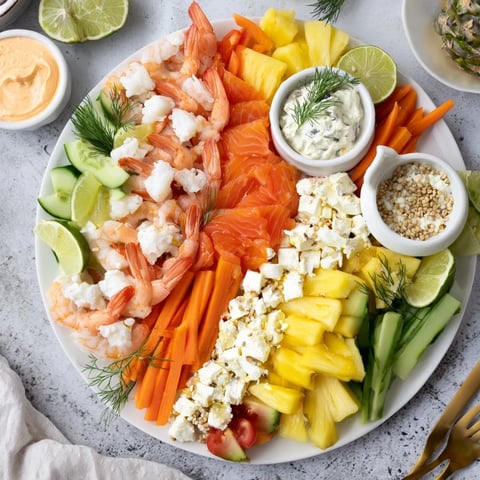 A colorful view of the Wave Rider Surfer Snack Board, bursting with fresh coastal flavors and textures.