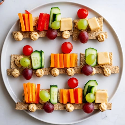This whimsical Choo Choo Train Snack Track features a train made of crackers, cheese, and fresh, vibrant snacks.