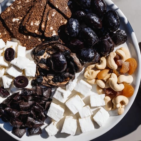 A visually appealing Yin and Yang Balance Board arranged with black olives and white cheese, ready to serve.