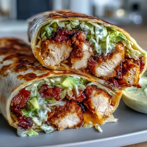 Crispy Chicken Bacon Wrap mit knusprigem Speck und gegrilltem Hähnchen in einer warmen Tortilla.