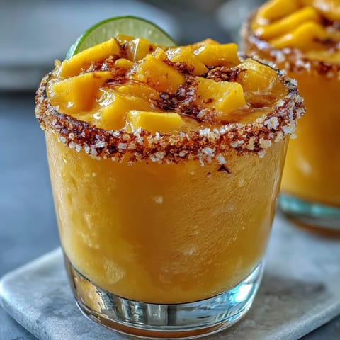 Erfrischender gefrorener Mango-Margarita-Mocktail mit Limette und Salz am Glasrand