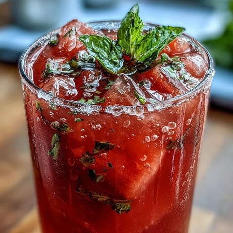 Farbige Wassermelonen-Minz-Limonade mit frischer Minze und Eis, perfekt für eine Party.