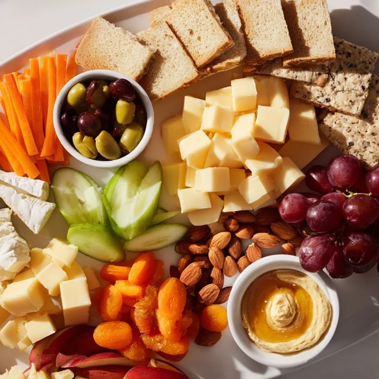 Picnic Basket Snack Board overflowing with colorful cheese, fruits, and crackers, ready to enjoy outdoors.