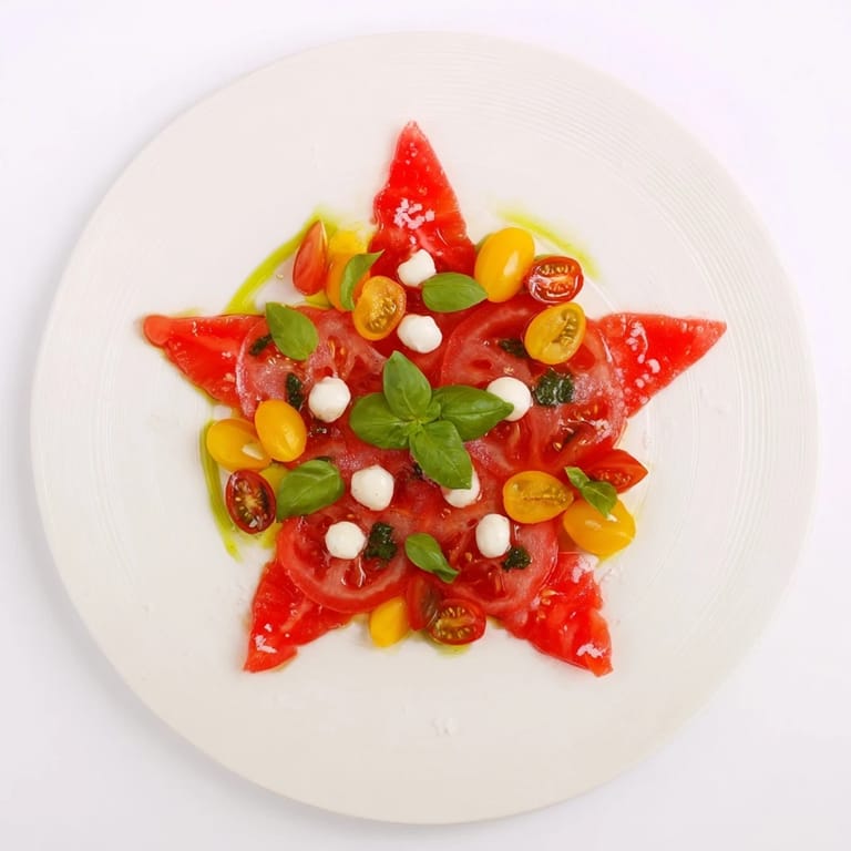 Vibrant Starfish Caprese Salad: a refreshing, Italian-inspired appetizer perfect for summer parties.