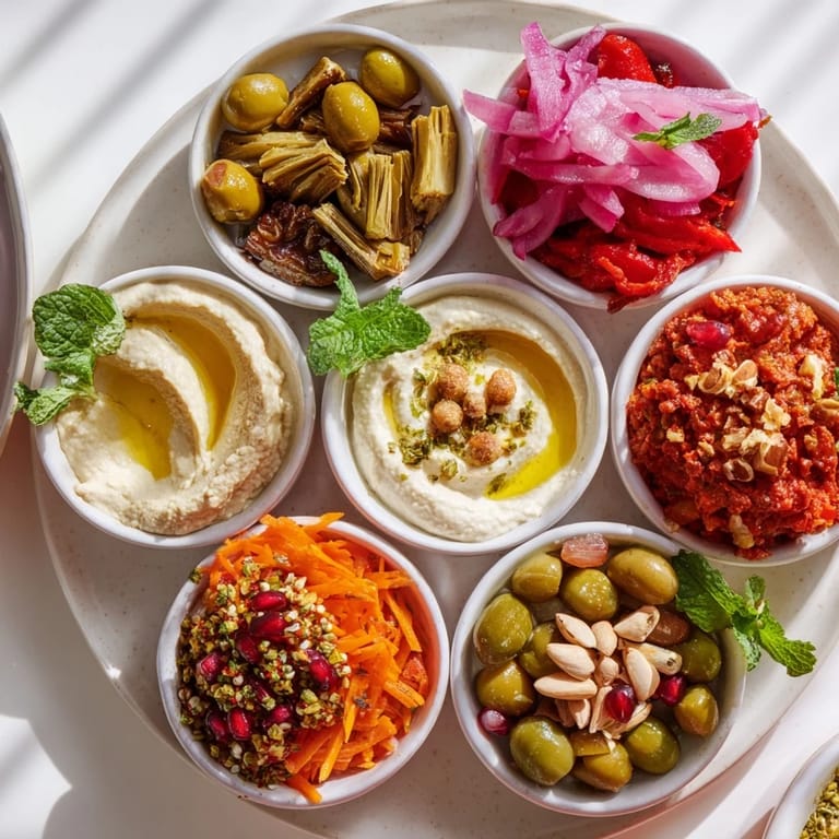 Imagine a stunning Moroccan Tile Mosaic, a delicious spread of dips, olives, and toasted bread.