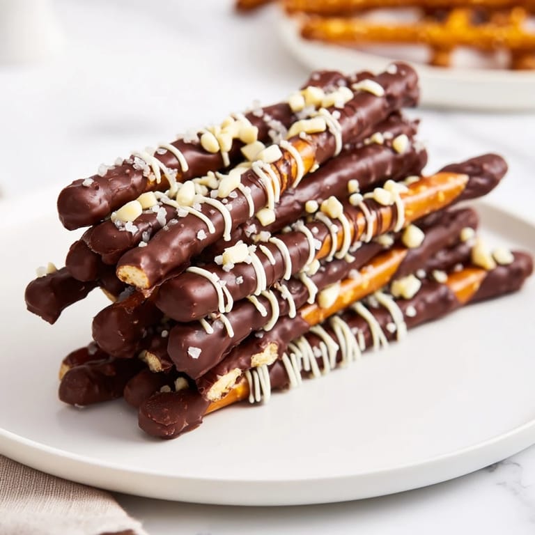 Delicious, layered chocolate-covered pretzel sticks with nuts and candy, a sweet American dessert.