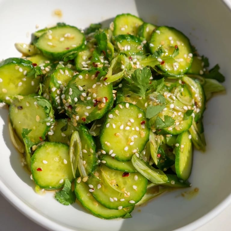 Close-up of a refreshing Zesty Shake Cucumber Salad, showcasing the bright colors and textures.