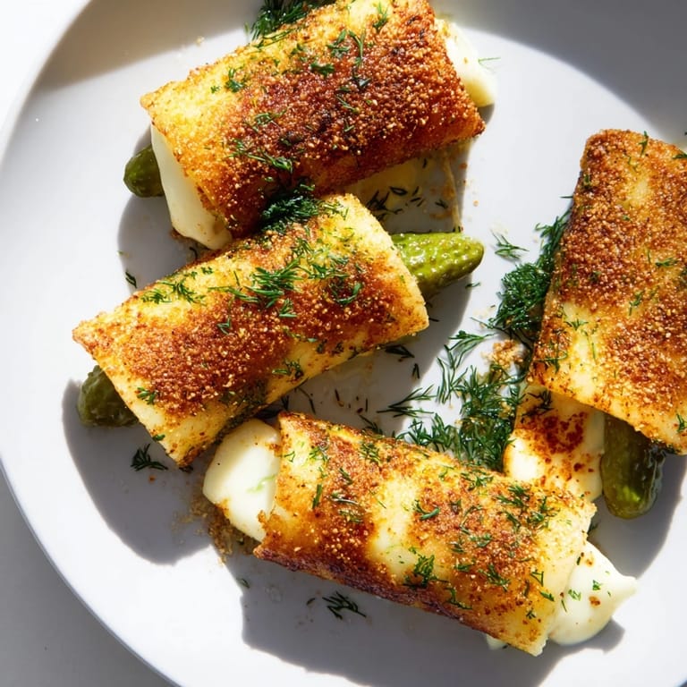 Savory melted cheese and pickle rolls, a quick appetizer ready in minutes, crispy and perfect.