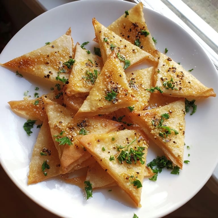 Close-up of freshly made crispy garlic lumpia chips, perfectly seasoned and ready for dipping.