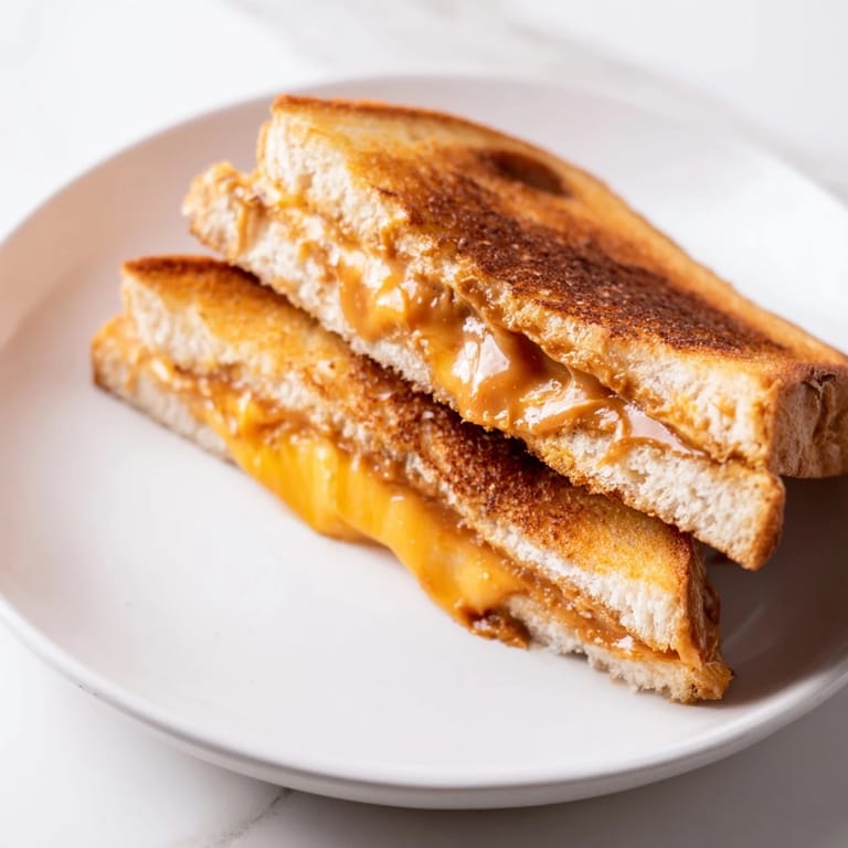 Golden-brown honey chipotle butter grilled cheese, oozing sharp cheddar and ready to enjoy.