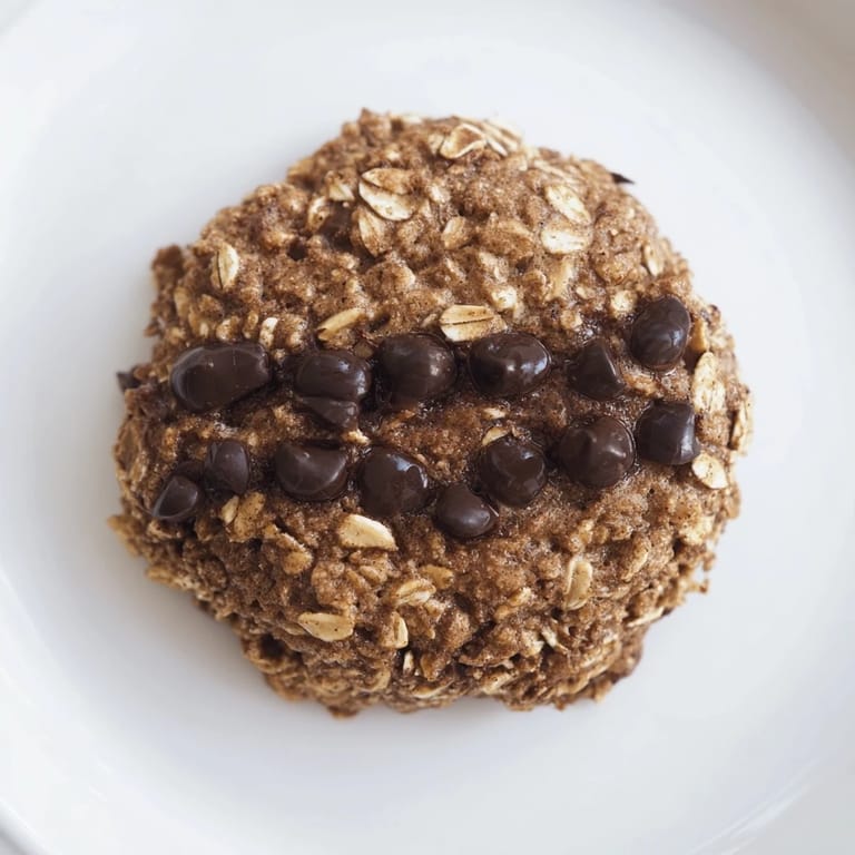 Warm Chocolate Oatmeal Breakfast Cookie, with visible chocolate chips, freshly baked and ready to eat.