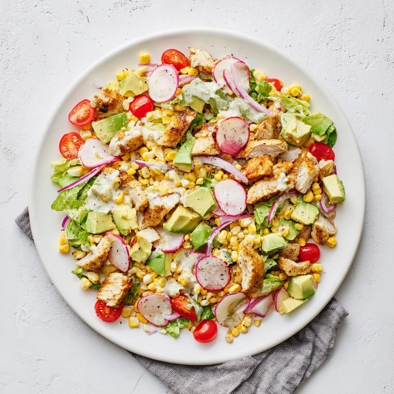 Gegrillter Mais und saftiges Hähnchen als Hauptzutaten für den Roasted Corn & Chicken Chopped Salad.