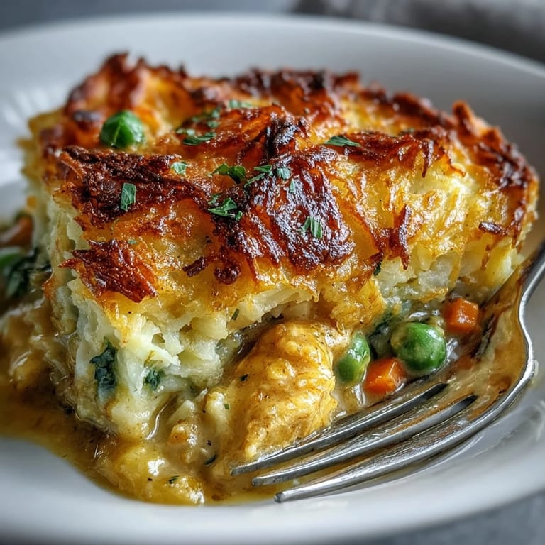Gepfefferte Curried Fish Pie mit goldbrauner Kruste, serviert mit Weißwein.