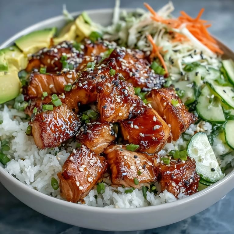 Teller mit sushi-reis, lauchgrünen zwiebeln und hausgemachter sesamsauce auf holzunterlage