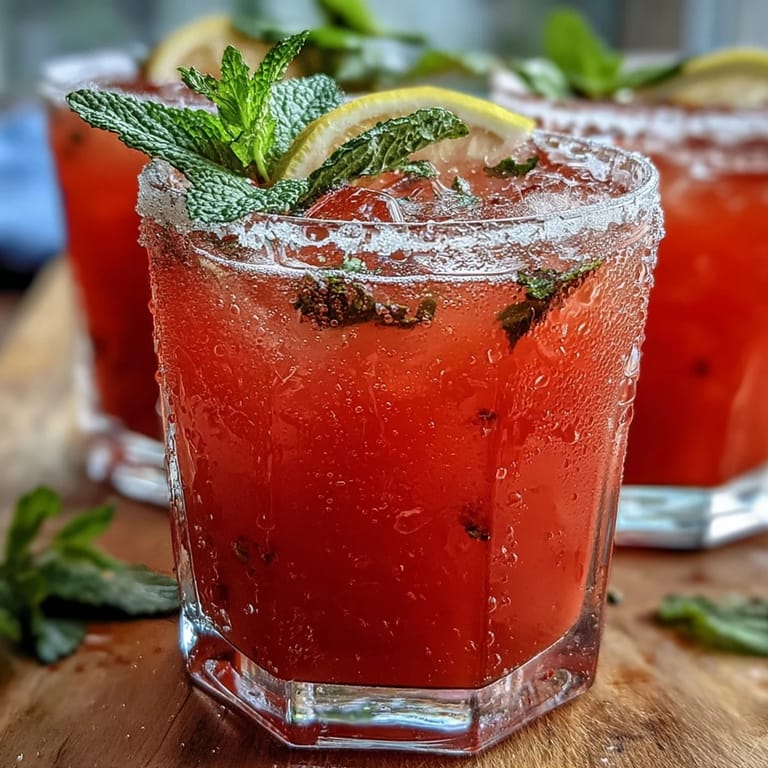 Naheinstellung einer köstlichen Wassermelonen-Minz-Limonaden-Mischung mit süßen und säuerlichen Noten.
