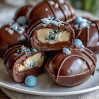 Creamy hausgemachte Erdnussbutter-Eier mit glatter Schokoladenglasur, perfekt für Ostern.