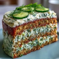 Saftiger Pickle Cake mit würzigem Dill-Frischkäse-Frosting, perfekt serviert.